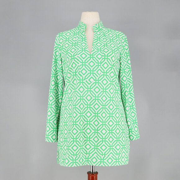 JUDE CONNALLY Chris Top Tunic Top Jude Cloth Green Geo Print Size L - Picture 1 of 6